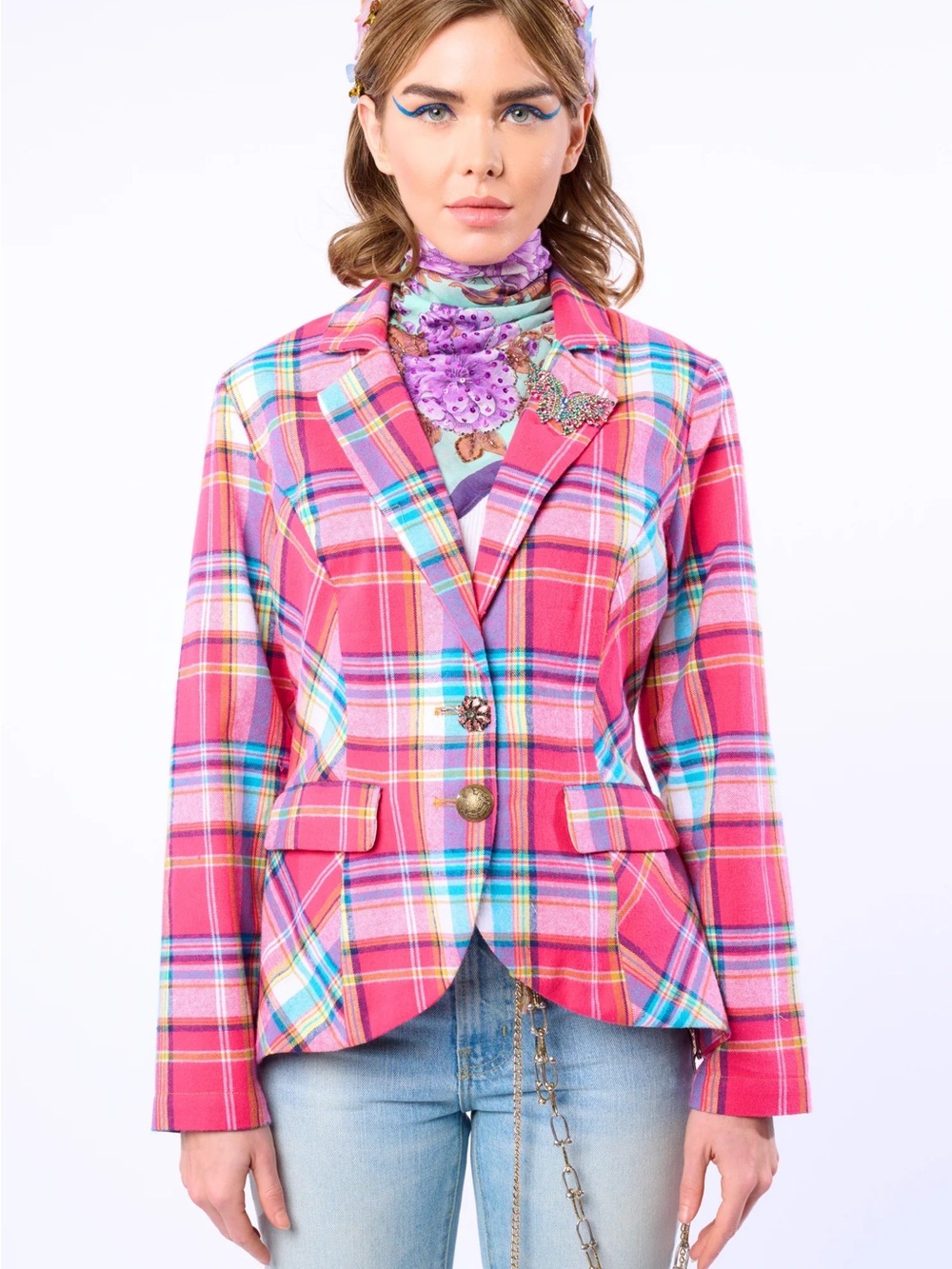 Aratta Dulce Plaid Pink Plaid Tailored Blazer Jacket - Women's NWT Med